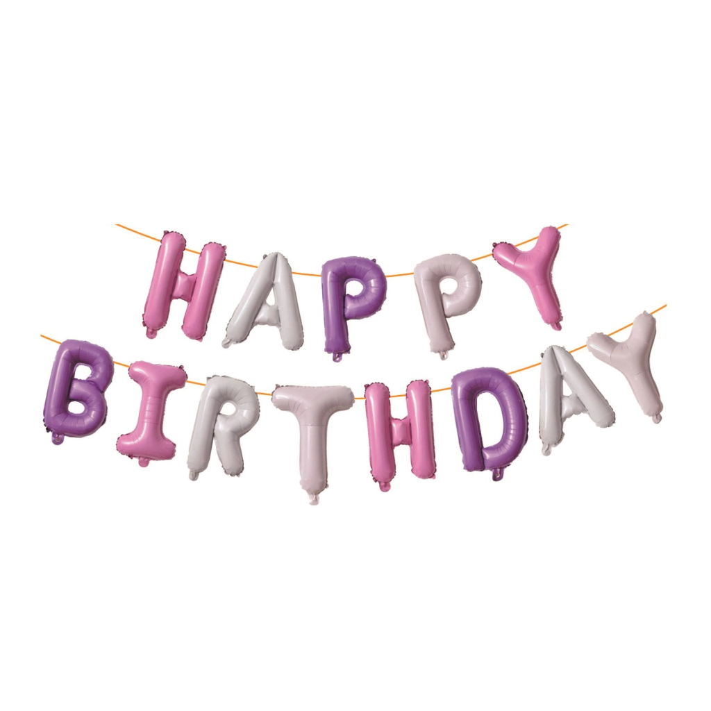 Set ghirlanda decorativa roz, alb, violet, 40 cm, 6 m, happy birthday