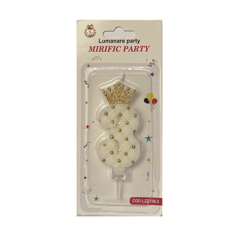 Lumanare tort alb, auriu, 12 cm, cifra 3, PPLZ2350-3