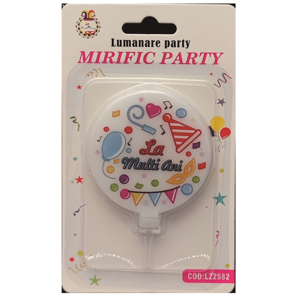 Lumanare tort alb, auriu, multicolor, 6 cm, la multi ani