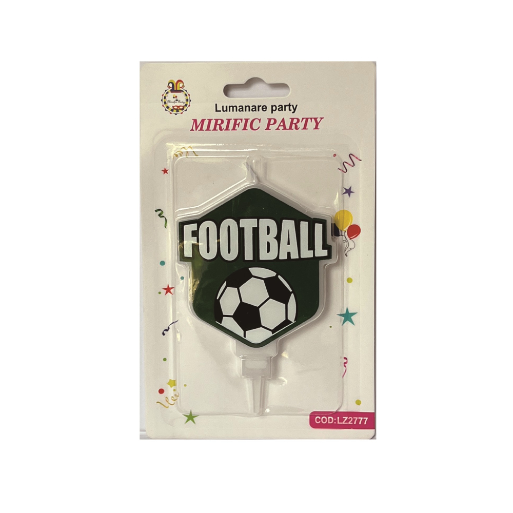 Lumanare tort alb, verde, negru, 12 cm, fotbal, PPLZ2777