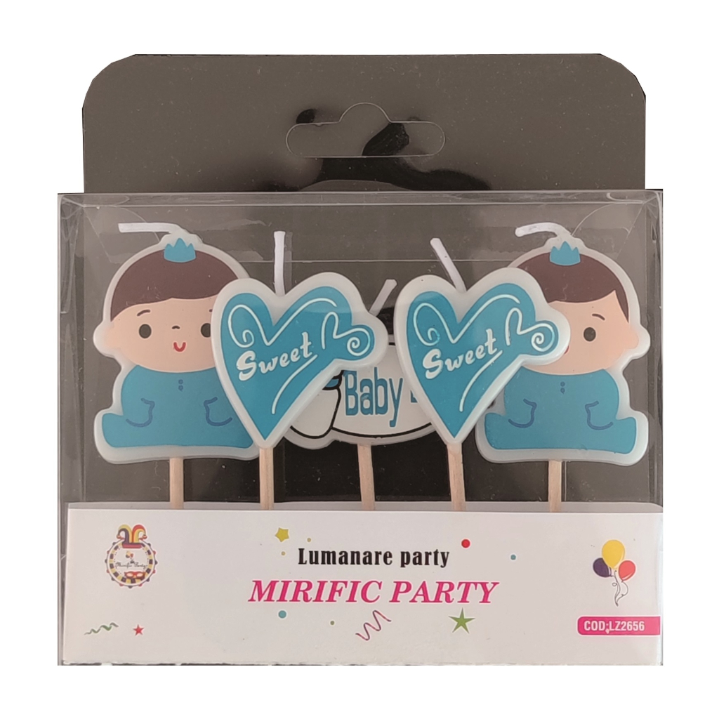 Set 5 lumanari tort albastru, 5 cm, sweet boy