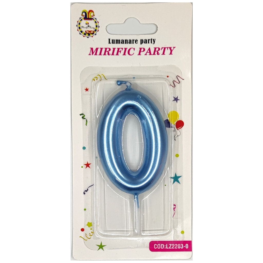 Lumanare tort albastru, 6 cm, cifra 0