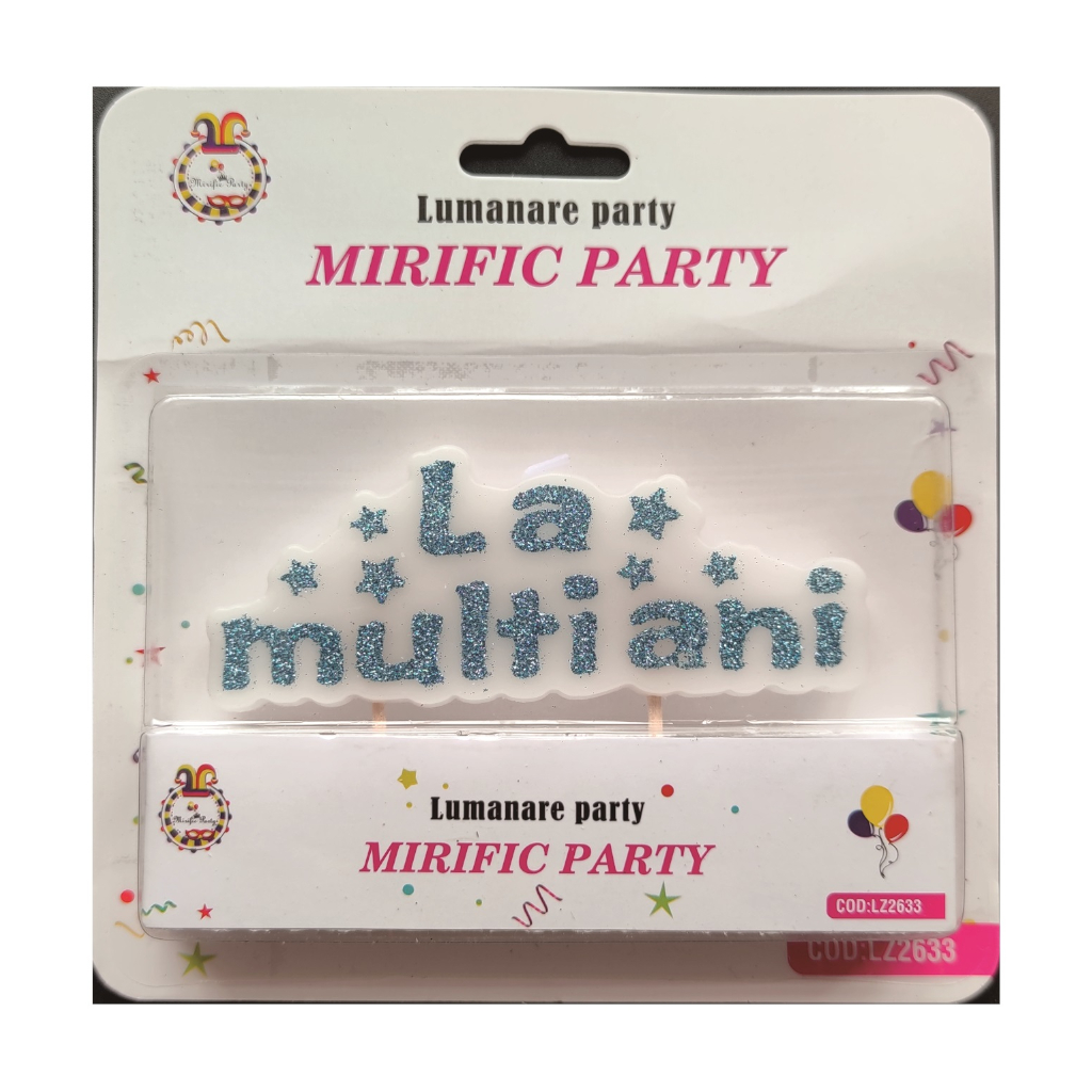 Lumanare tort albastru, 11x4 cm, cu sclipici, la multi ani