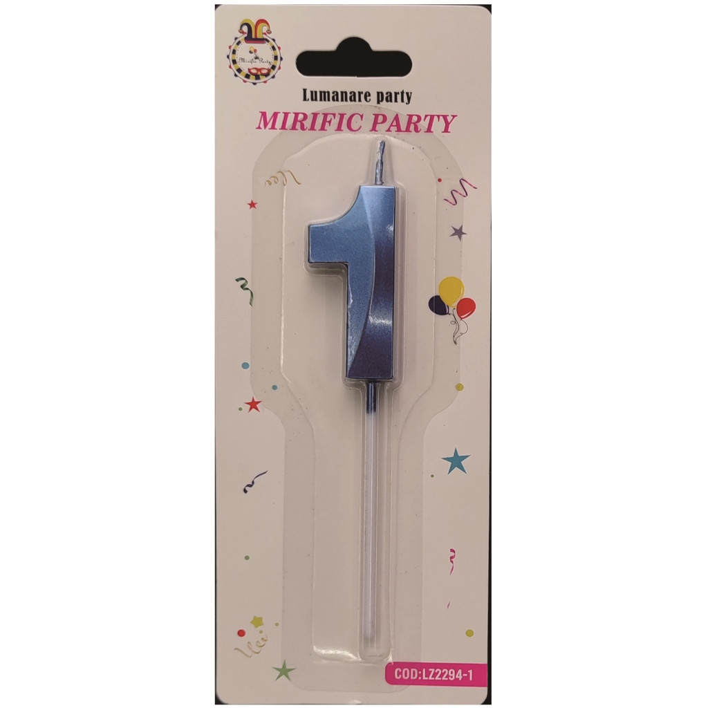 Lumanare tort, culoare albastru metalizat, 5 cm, cifra 1