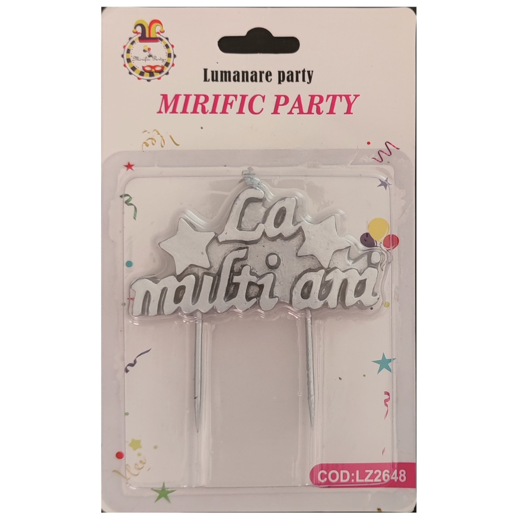 Lumanare tort argintiu, 8.5x4 cm, la multi ani