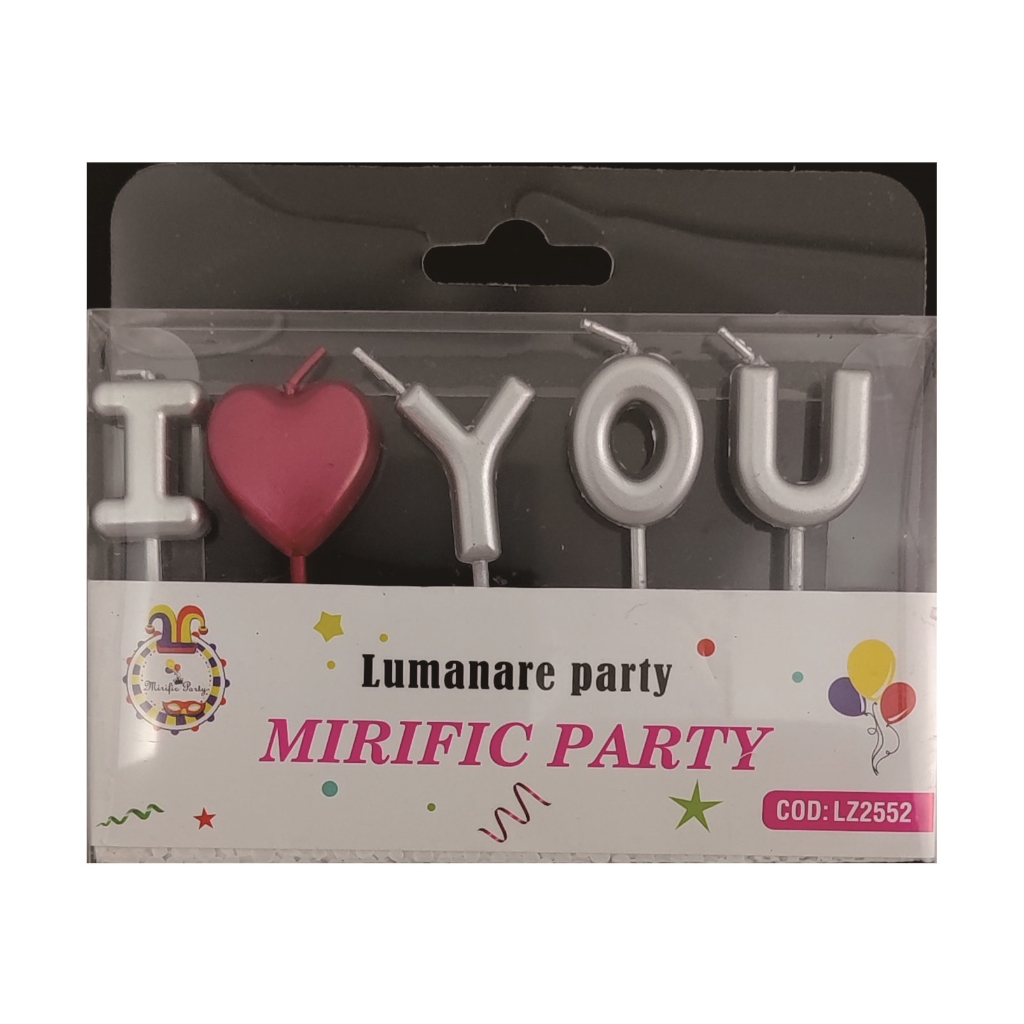 Lumanare tort argintiu, rosu, 5 cm, I love you