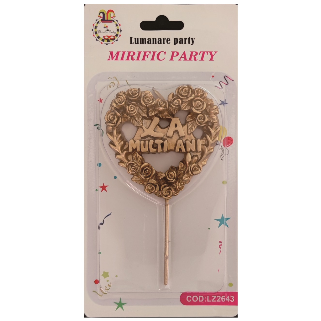 Lumanare tort, 7 cm, inima, la multi ani