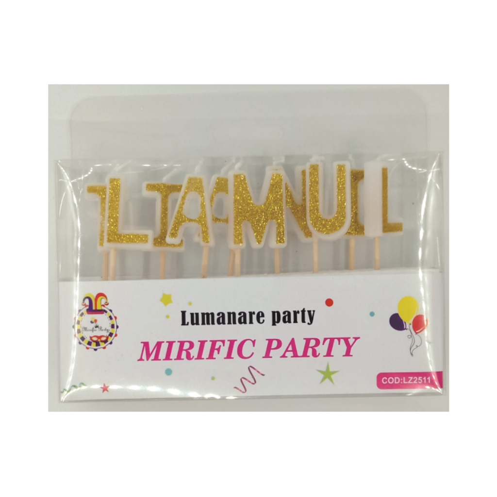 Lumanare tort auriu, cu sclipici, 3 cm, la multi ani