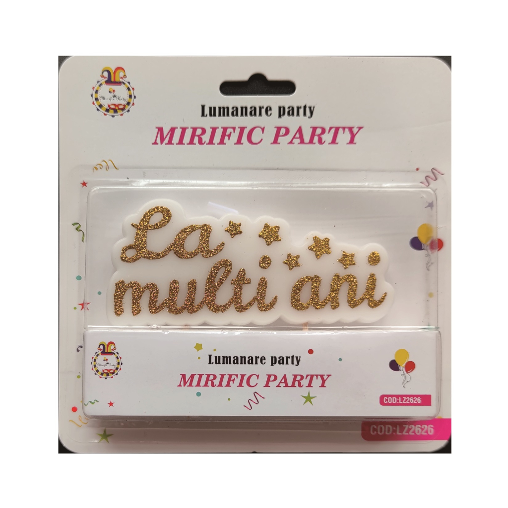 Lumanare tort alb, auriu, cu sclipici, la multi ani, PPLZ2626