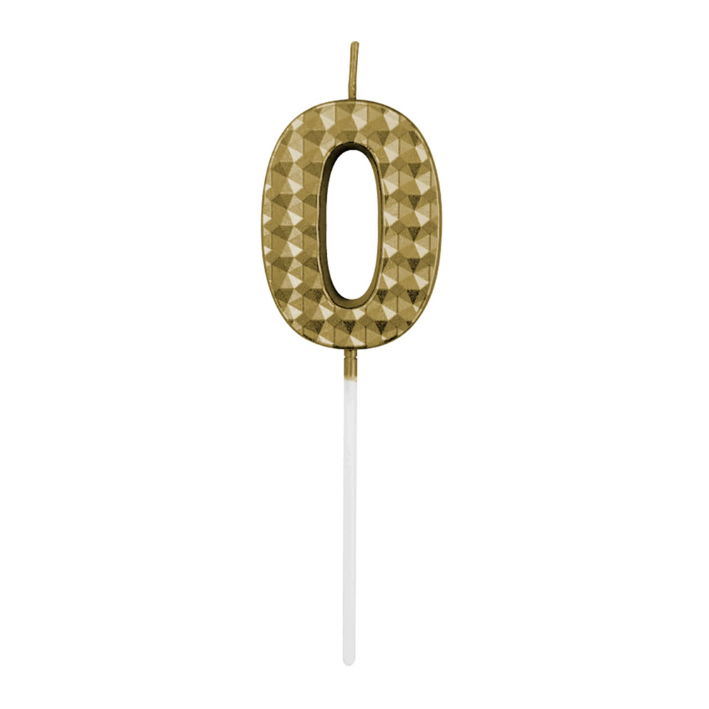 Lumanare tort auriu metalizat, 5.5 cm, cifra 0