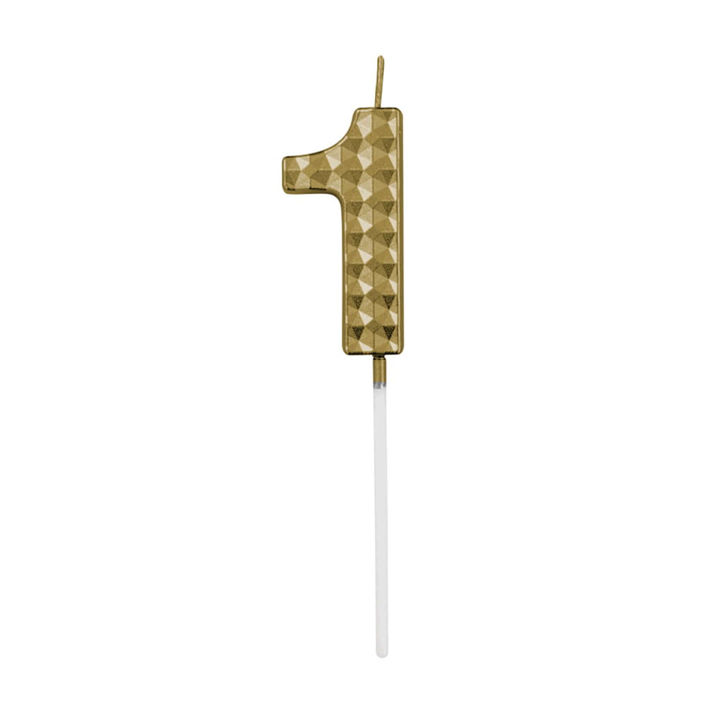 Lumanare tort auriu metalizat, 5.5 cm, cifra 1