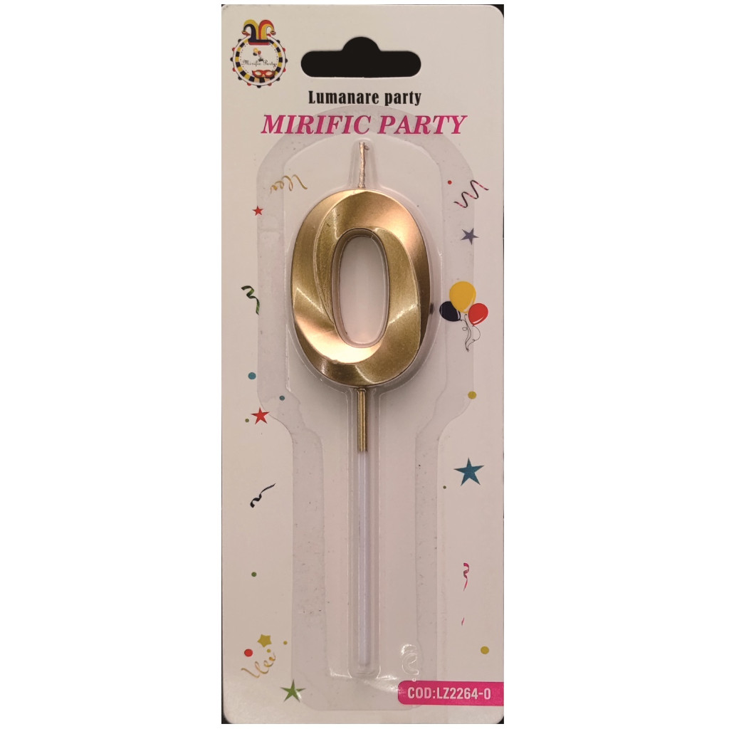 Lumanare tort, culoare auriu metalizat, 5 cm, cifra 0