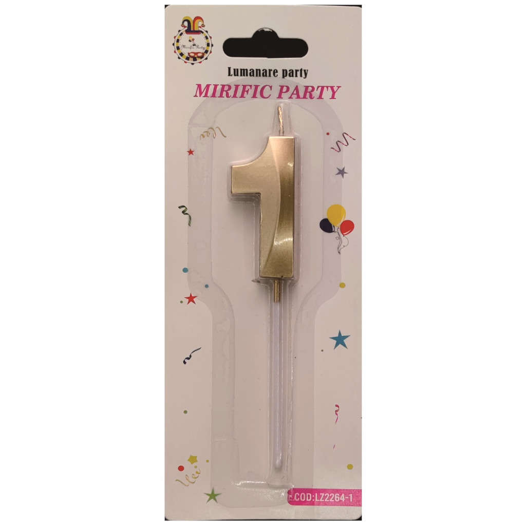 Lumanare tort, culoare auriu metalizat, 5 cm, cifra 1