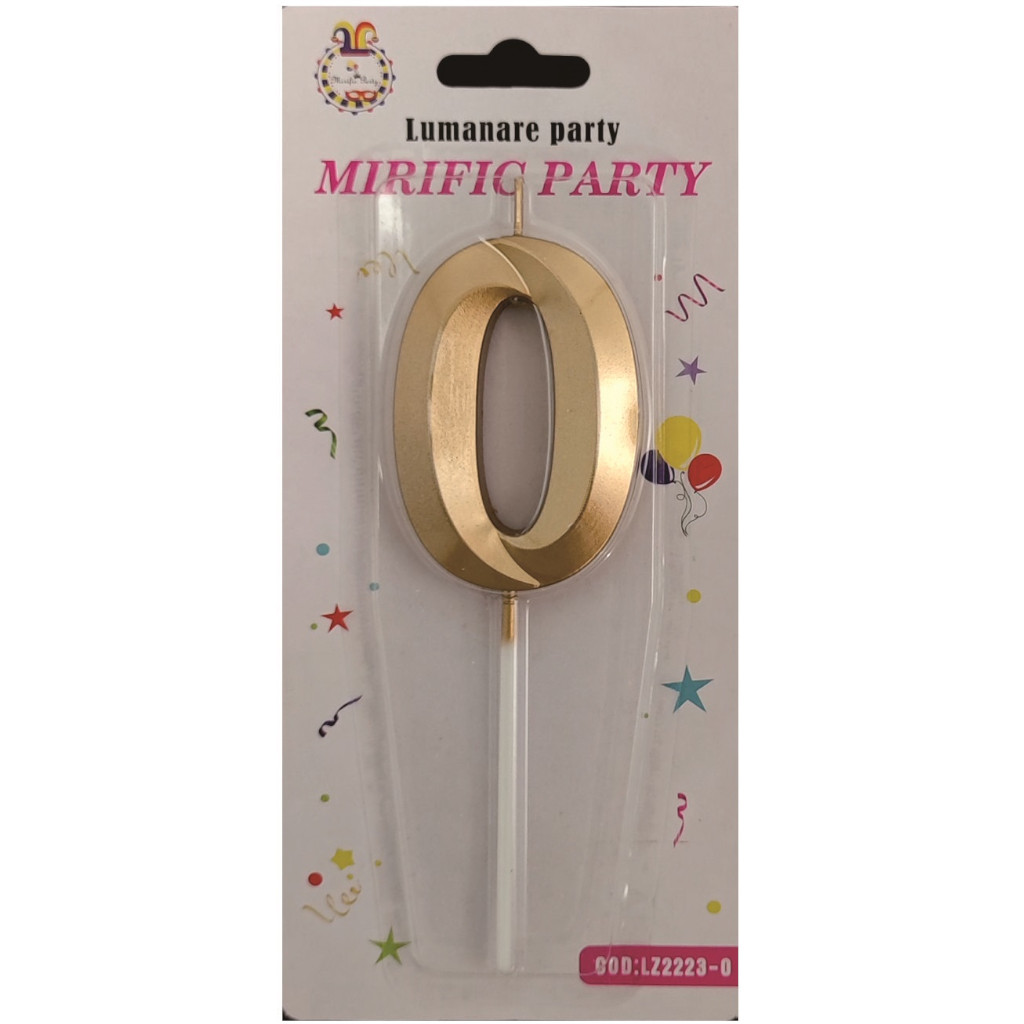Lumanare tort, culoare auriu metalizat, 7 cm, cifra 0