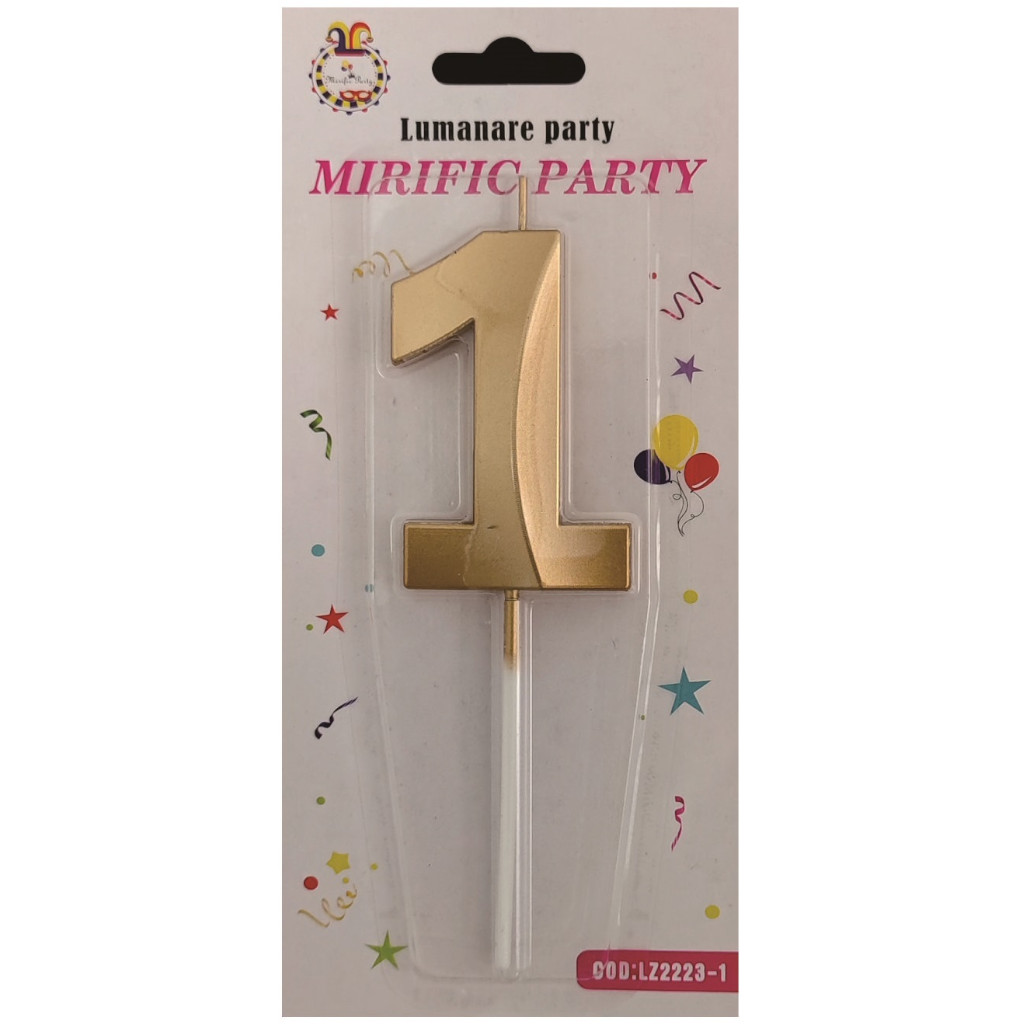 Lumanare tort, culoare auriu metalizat, 7 cm, cifra 1