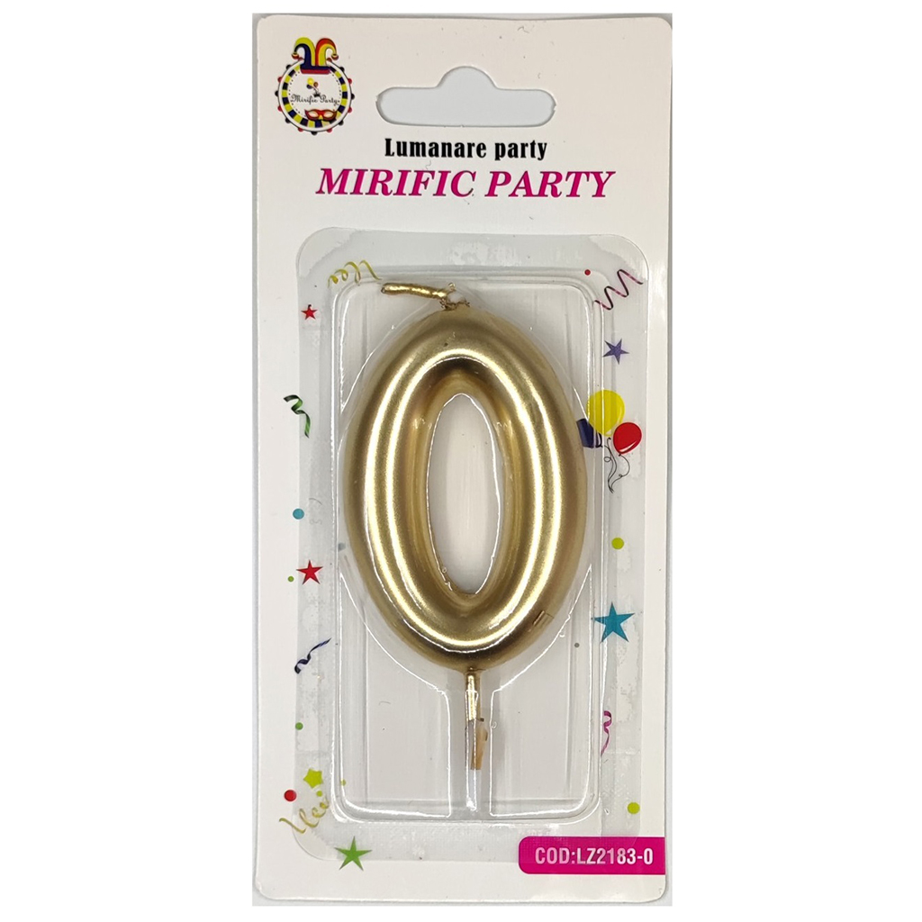 Lumanare tort, culoare auriu metalizat, 6 cm, cifra 0