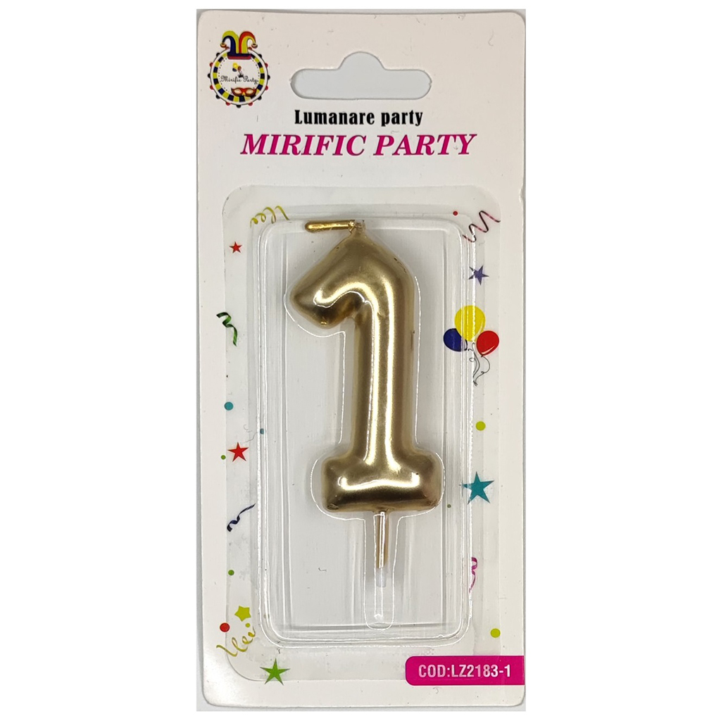 Lumanare tort, culoare auriu metalizat, 6 cm, cifra 1