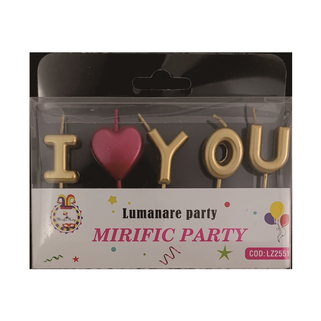 Lumanare tort auriu, rosu, 5 cm, I love you