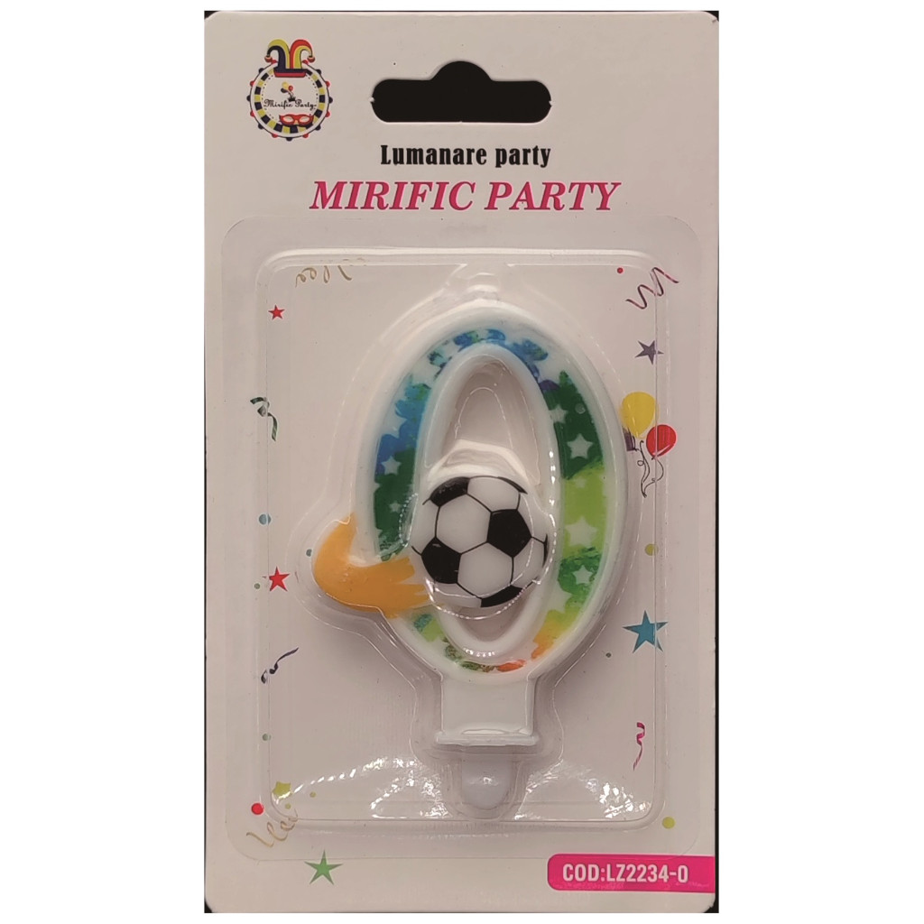Lumanare tort, fotbal, 7 cm, cifra 0