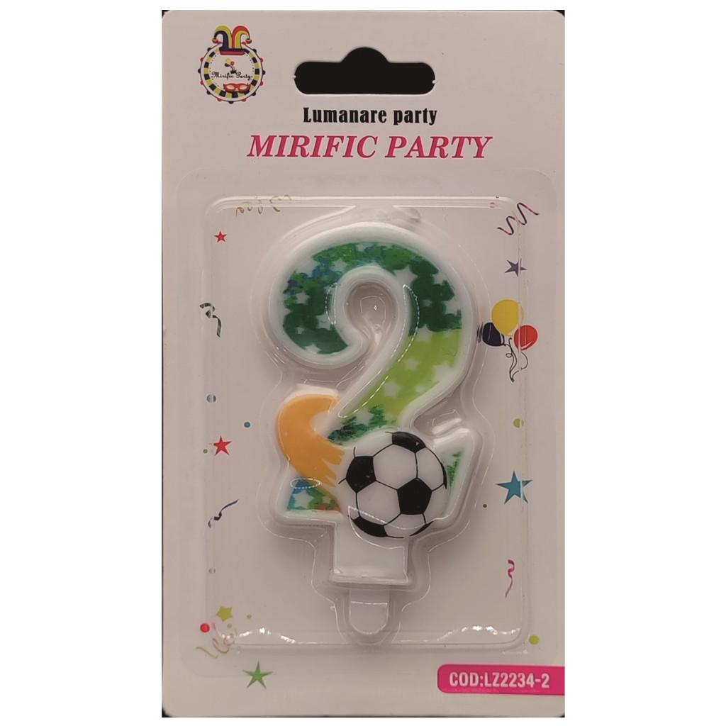 Lumanare tort, fotbal, 7 cm, cifra 2