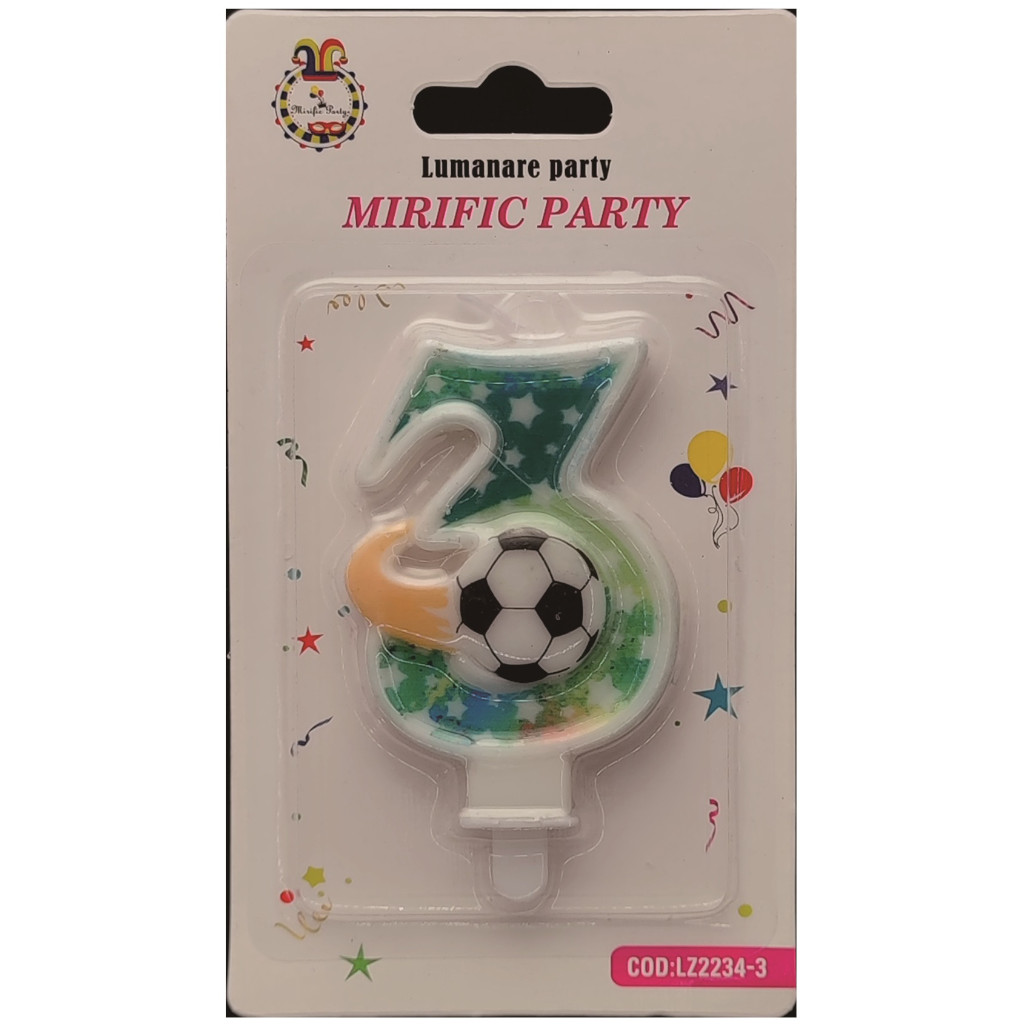 Lumanare tort, fotbal, 7 cm, cifra 3