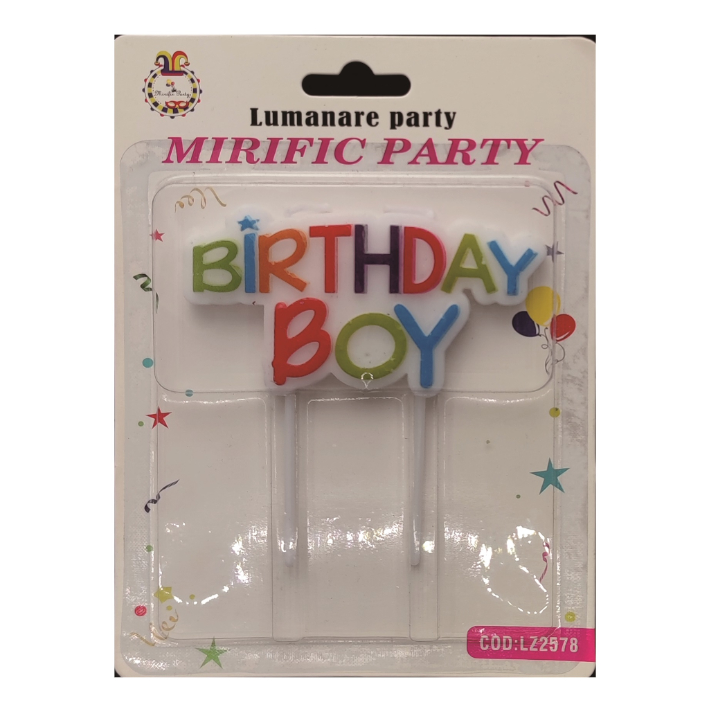 Lumanare tort multicolor, 10 cm, birthday boy