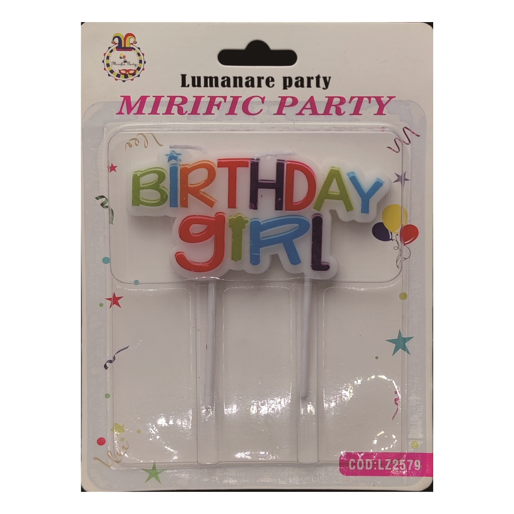 Lumanare tort multicolor, 10 cm, birthday girl