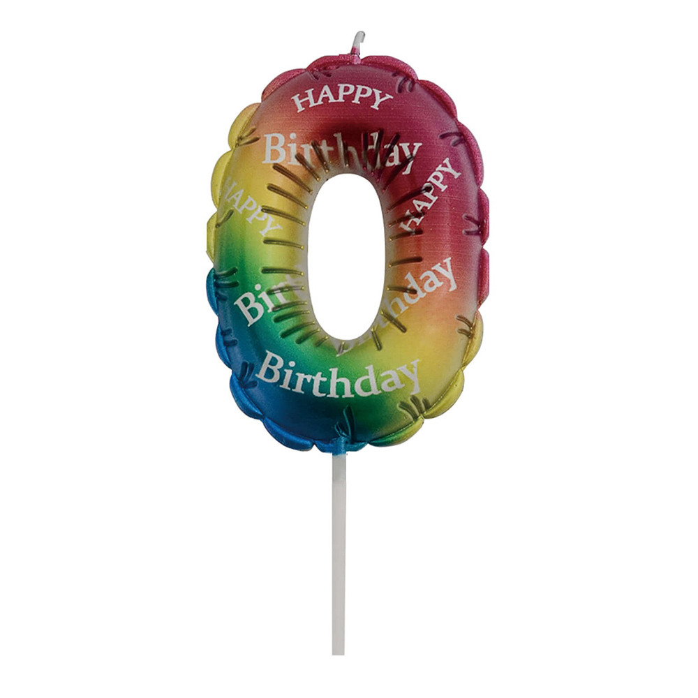 Lumanare tort multicolor, 6 cm, cifra 0