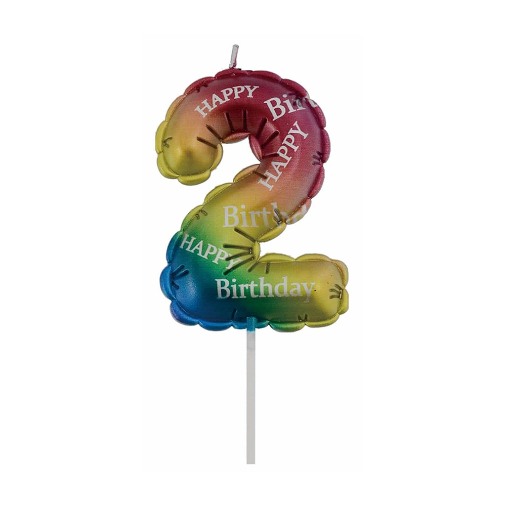 Lumanare tort multicolor, 6 cm, cifra 2