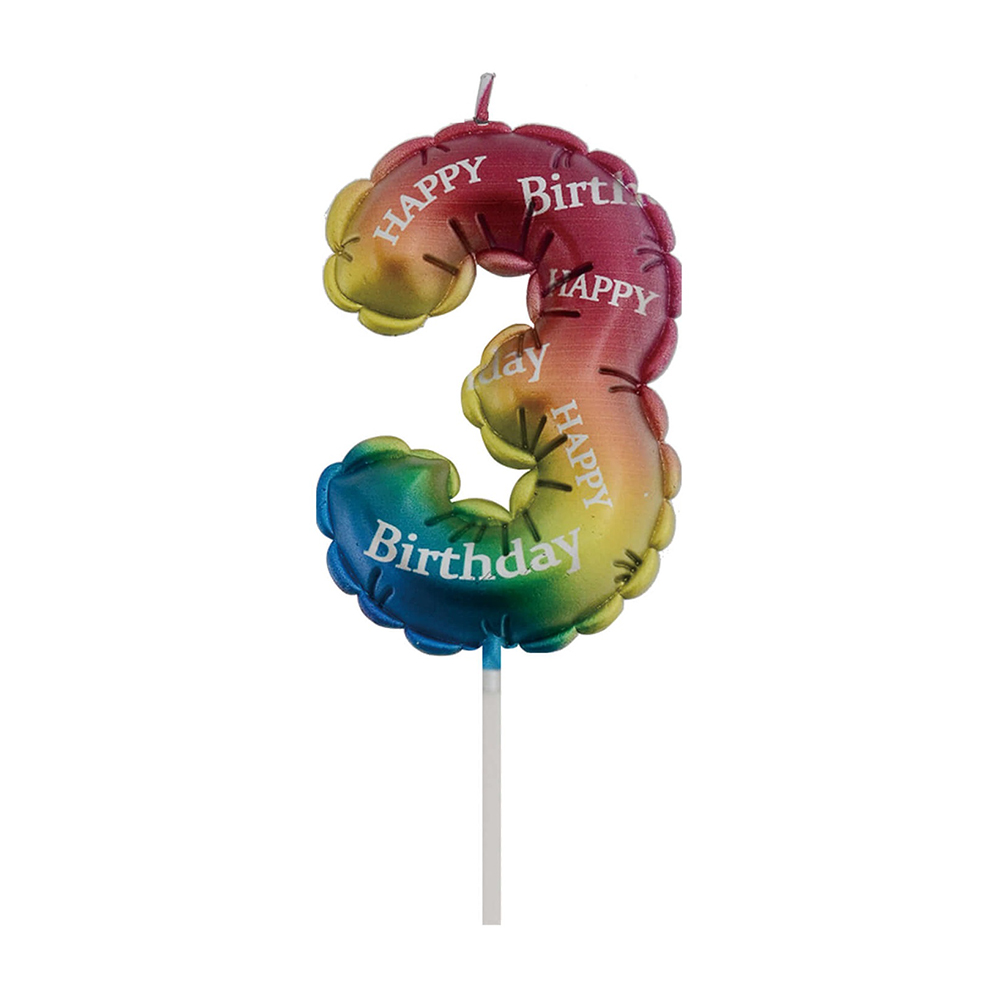 Lumanare tort multicolor, 6 cm, cifra 3
