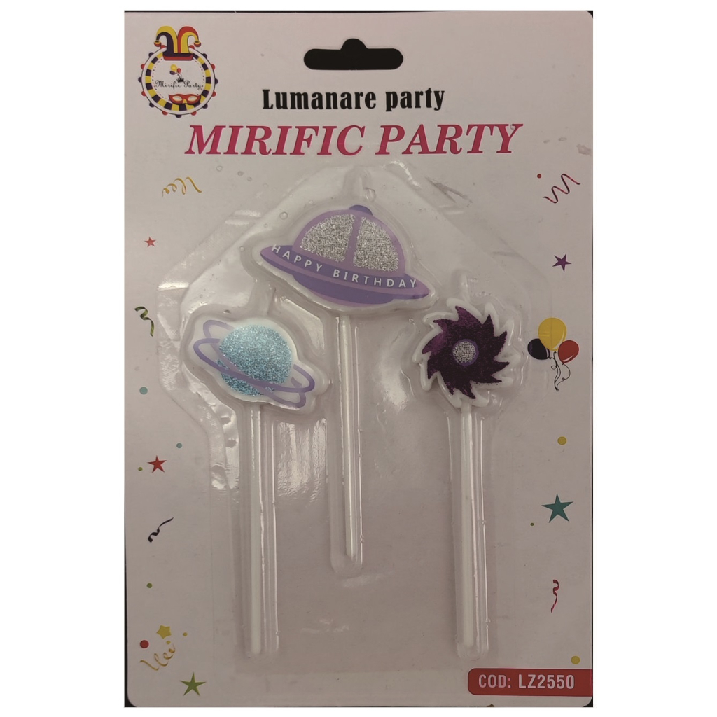 Set 3 lumanari tort multicolor, 11 cm, spatiu