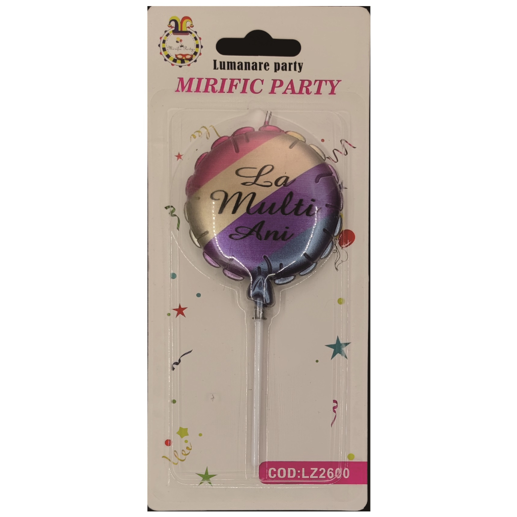 Lumanare tort multicolor, 13 cm, ovala, la multi ani