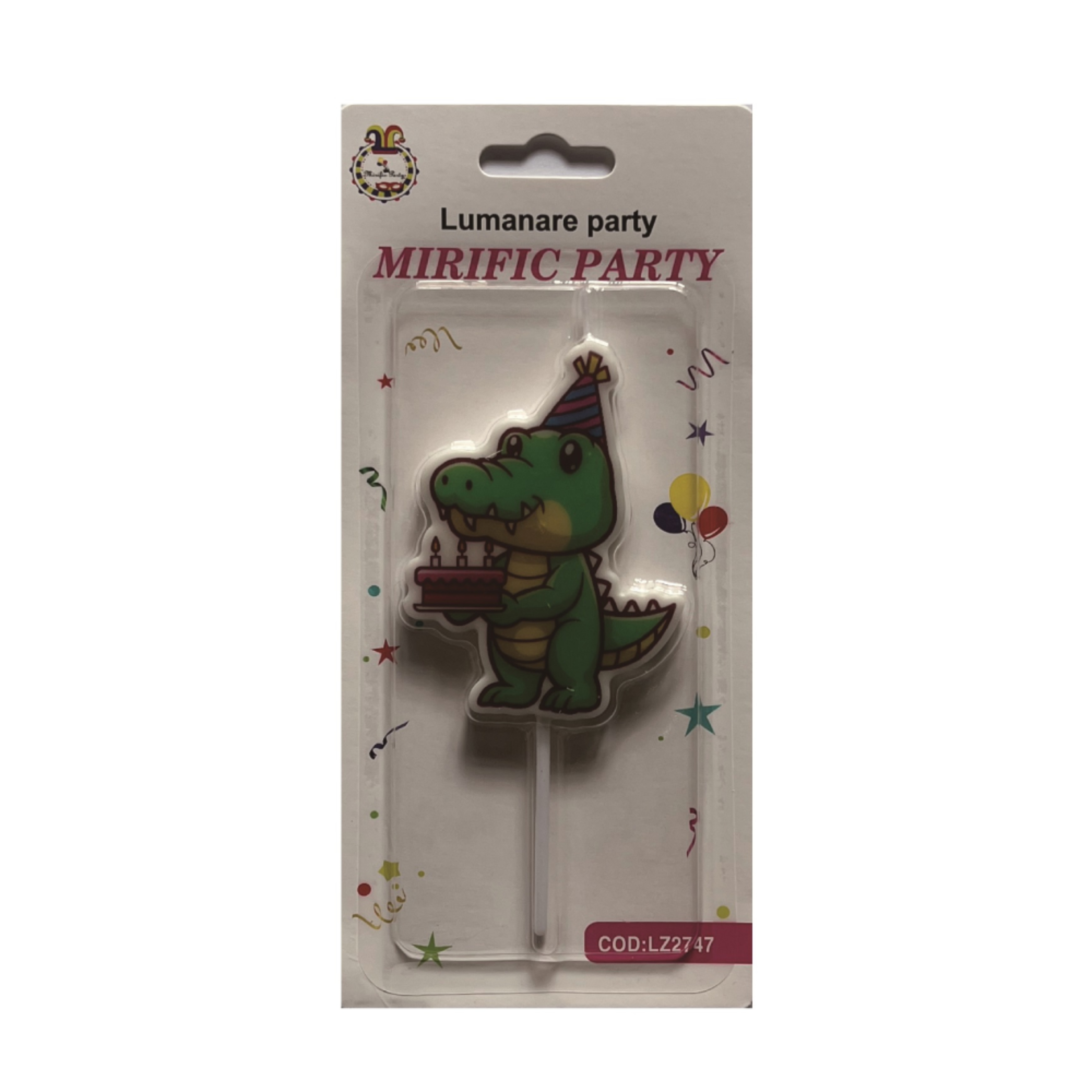 Lumanare tort, multicolor, 14 cm, crocodil, PPLZ2747