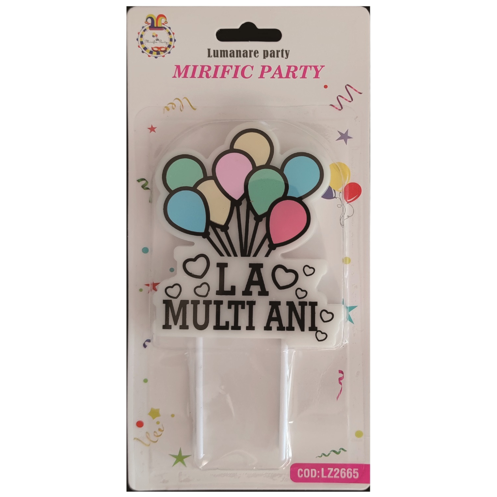 Lumanare tort multicolor, 15 cm, baloane, la multi ani