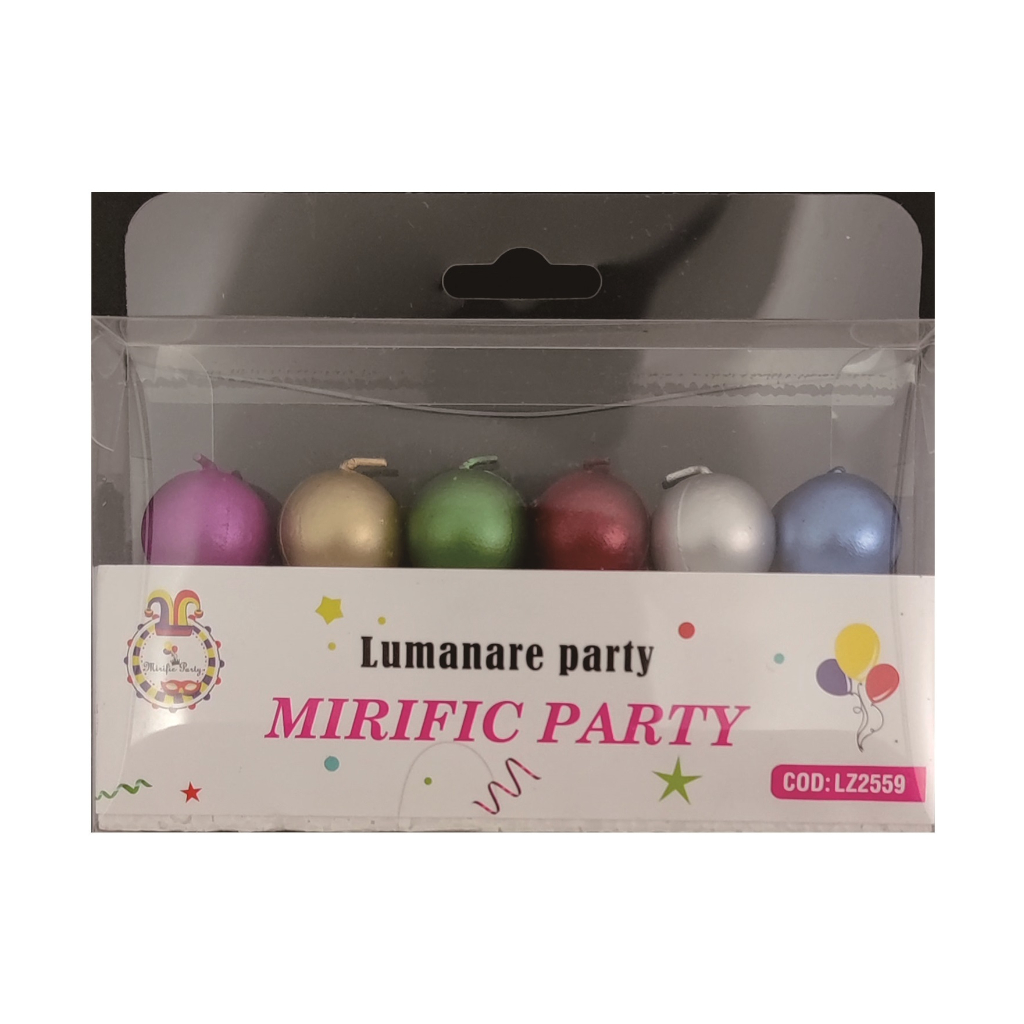 Set 6 lumanari tort multicolor, 2 cm, globuri