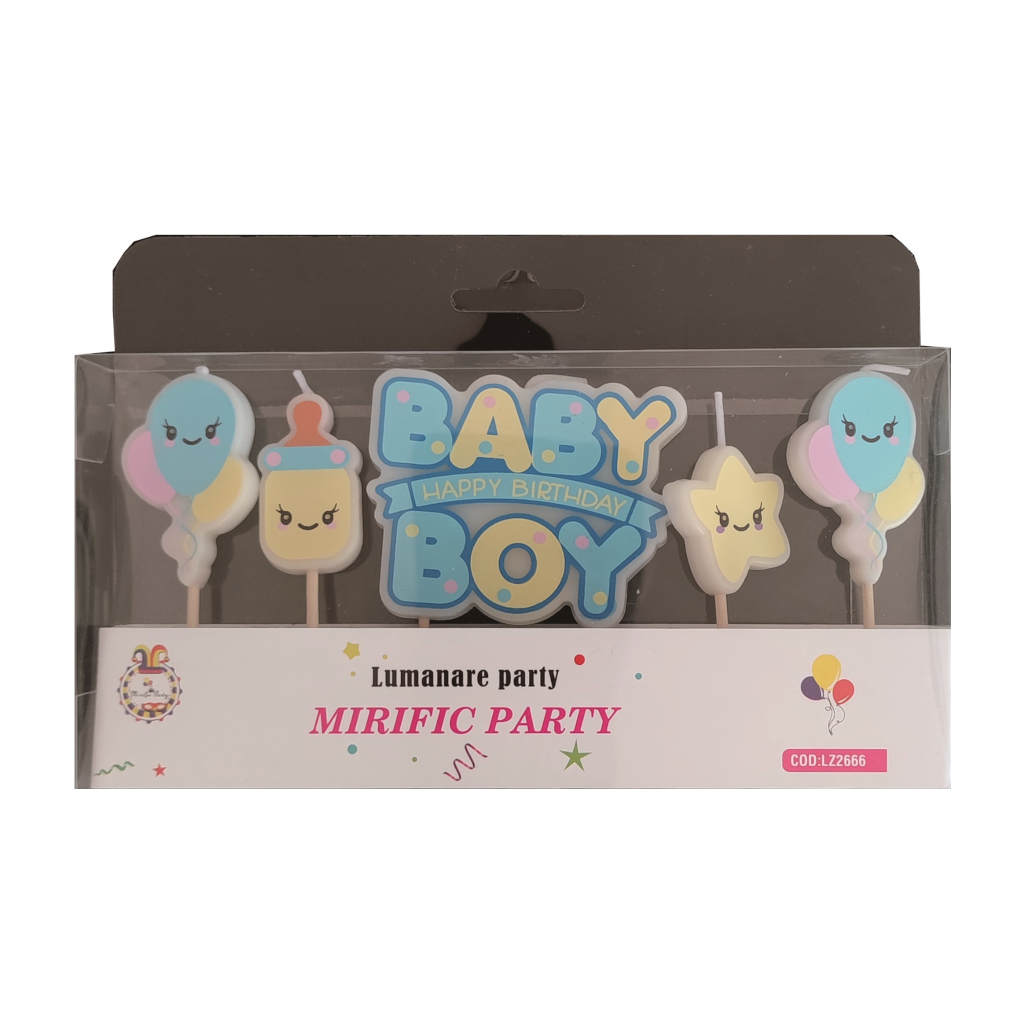 Set 5 lumanari tort multicolor, 5 cm, baby boy