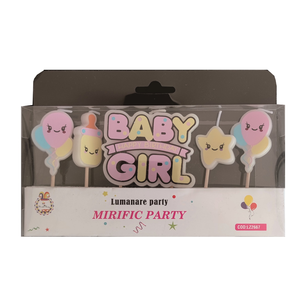 Set 5 lumanari tort multicolor, 5 cm, baby girl