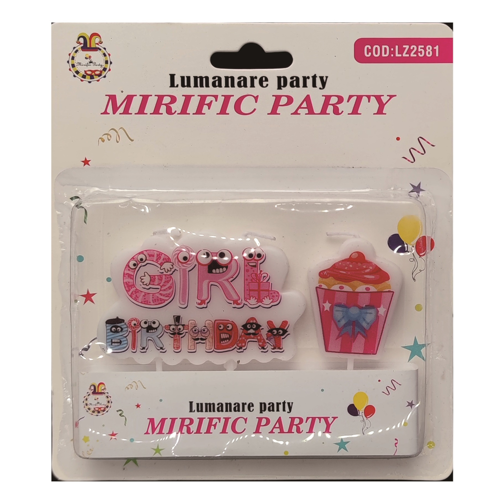 Lumanare tort multicolor, 8 cm, briosa girl birthday