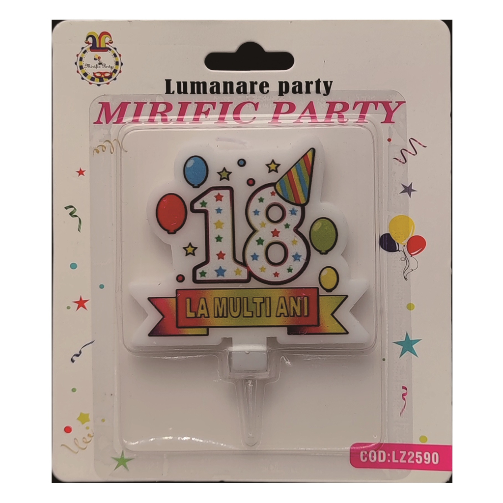 Lumanare tort multicolor, 6 cm, majorat, 18 ani, aniversare, la multi ani