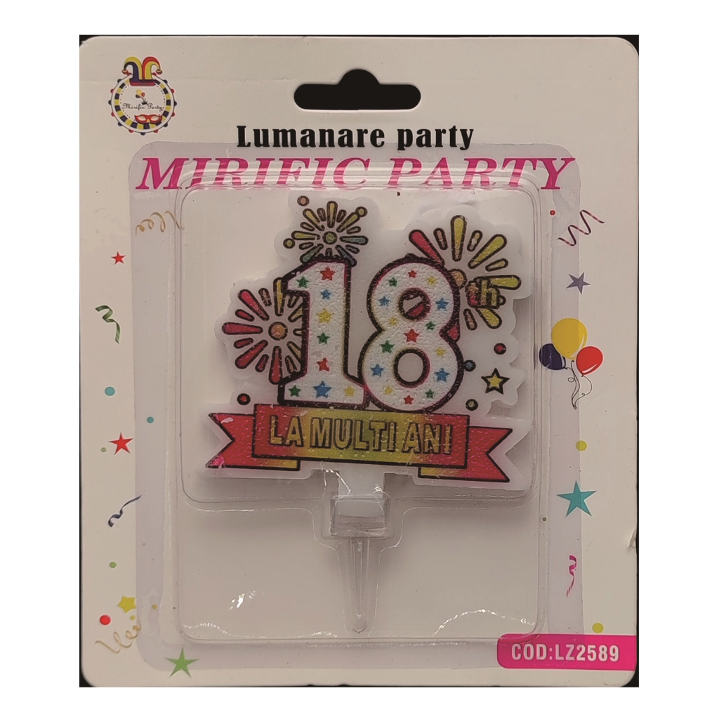 Lumanare tort multicolor, 6 cm,  majorat, 18 ani, la multi ani