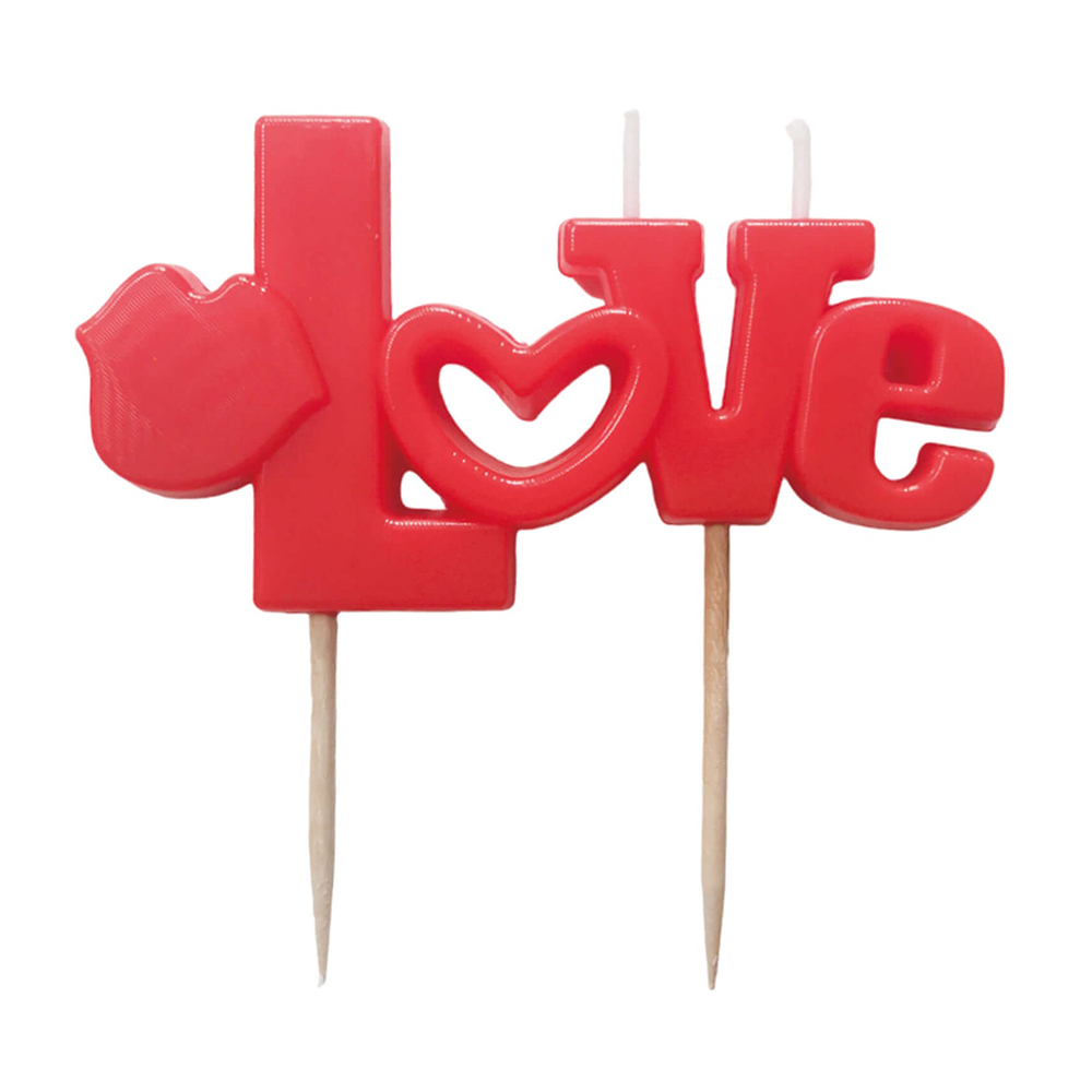 Lumanare tort rosu, 8x4 cm, love