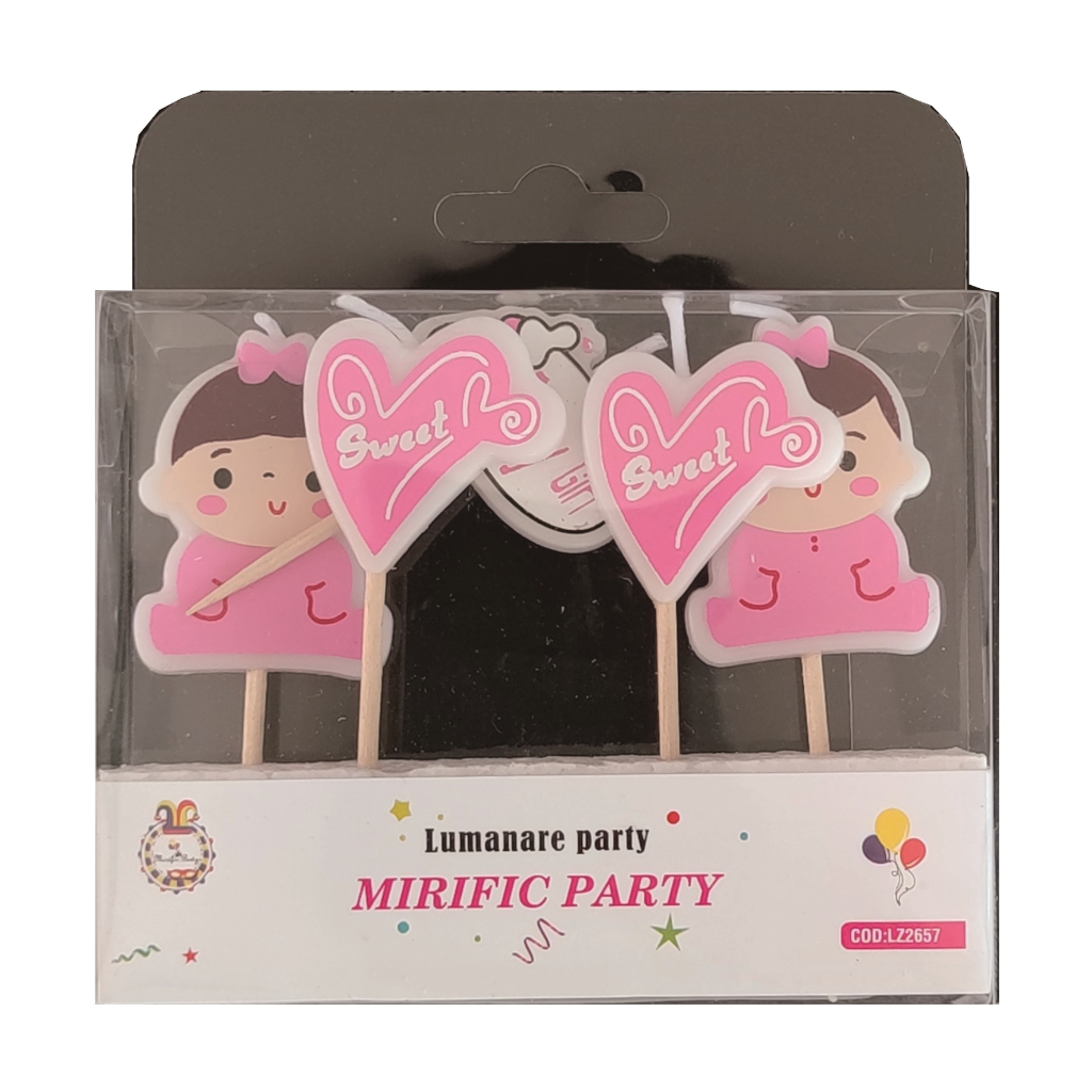 Set 5 lumanari tort roz, 5 cm, sweet girl