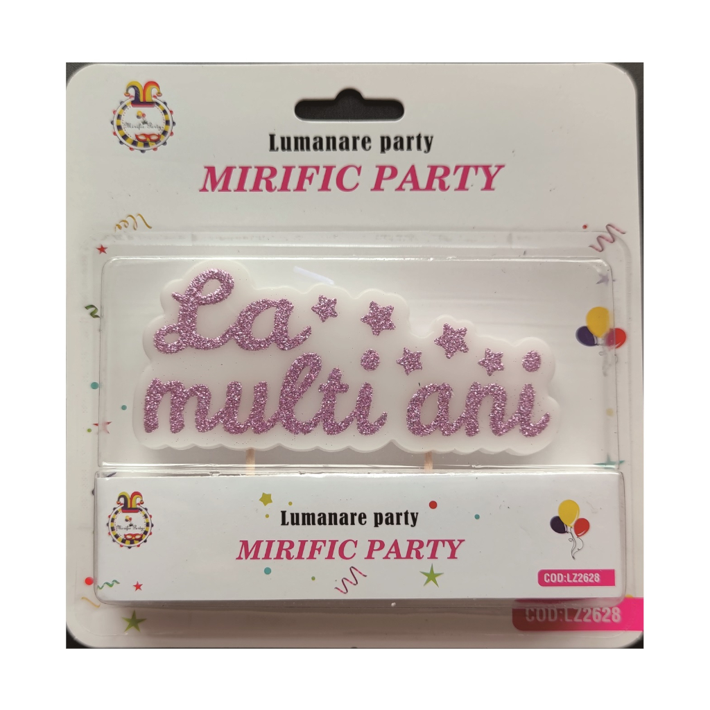 Lumanare tort alb, roz, cu sclipici, la multi ani, PPLZ2628