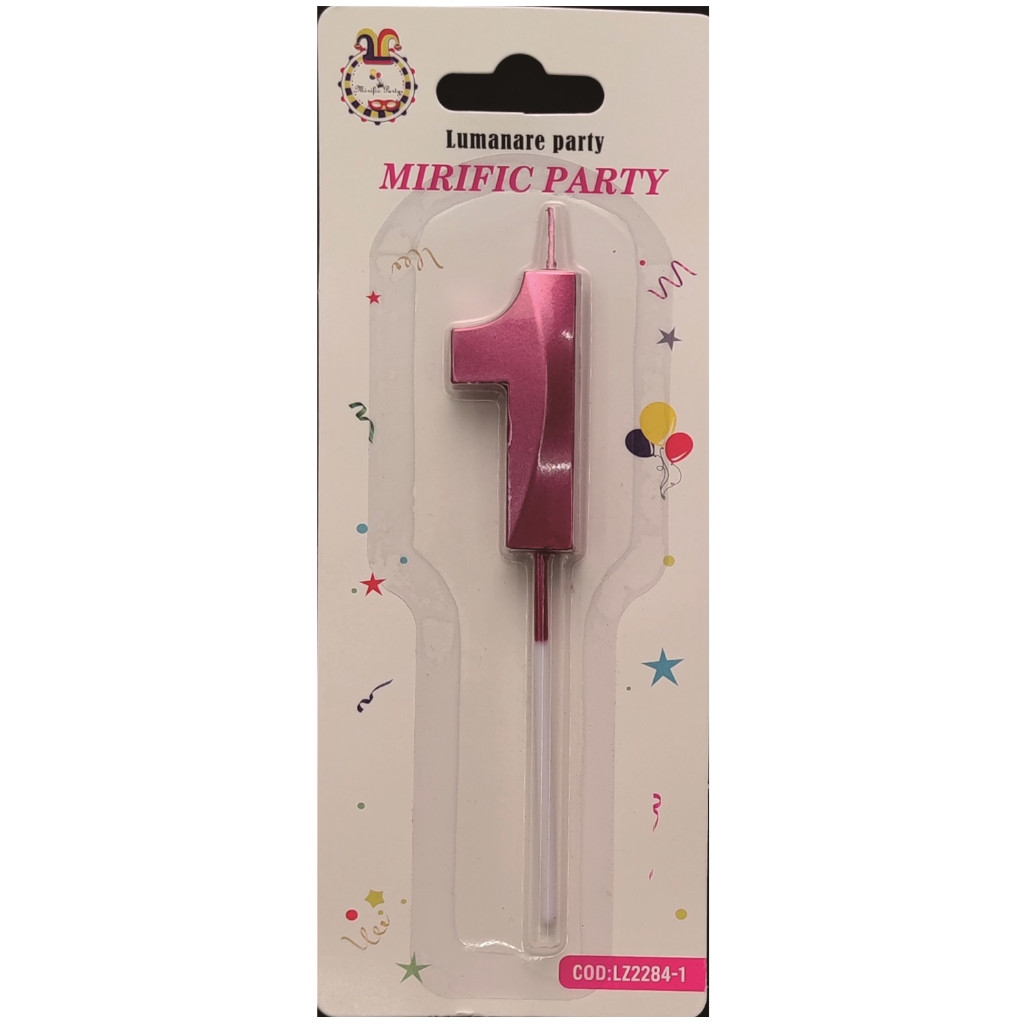 Lumanare tort, culoare roz metalizat, 5 cm, cifra 1