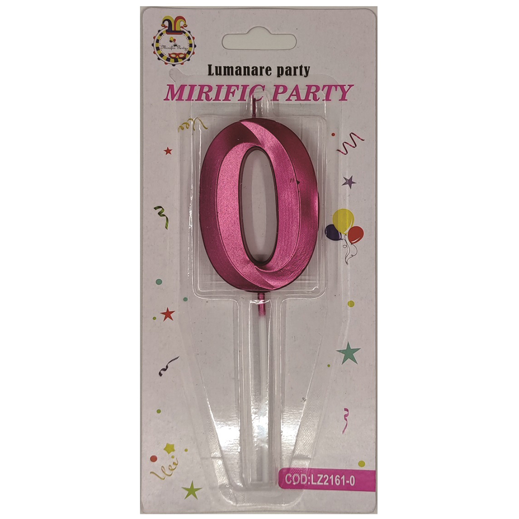 Lumanare tort, culoare roz metalizat, 7 cm, cifra 0
