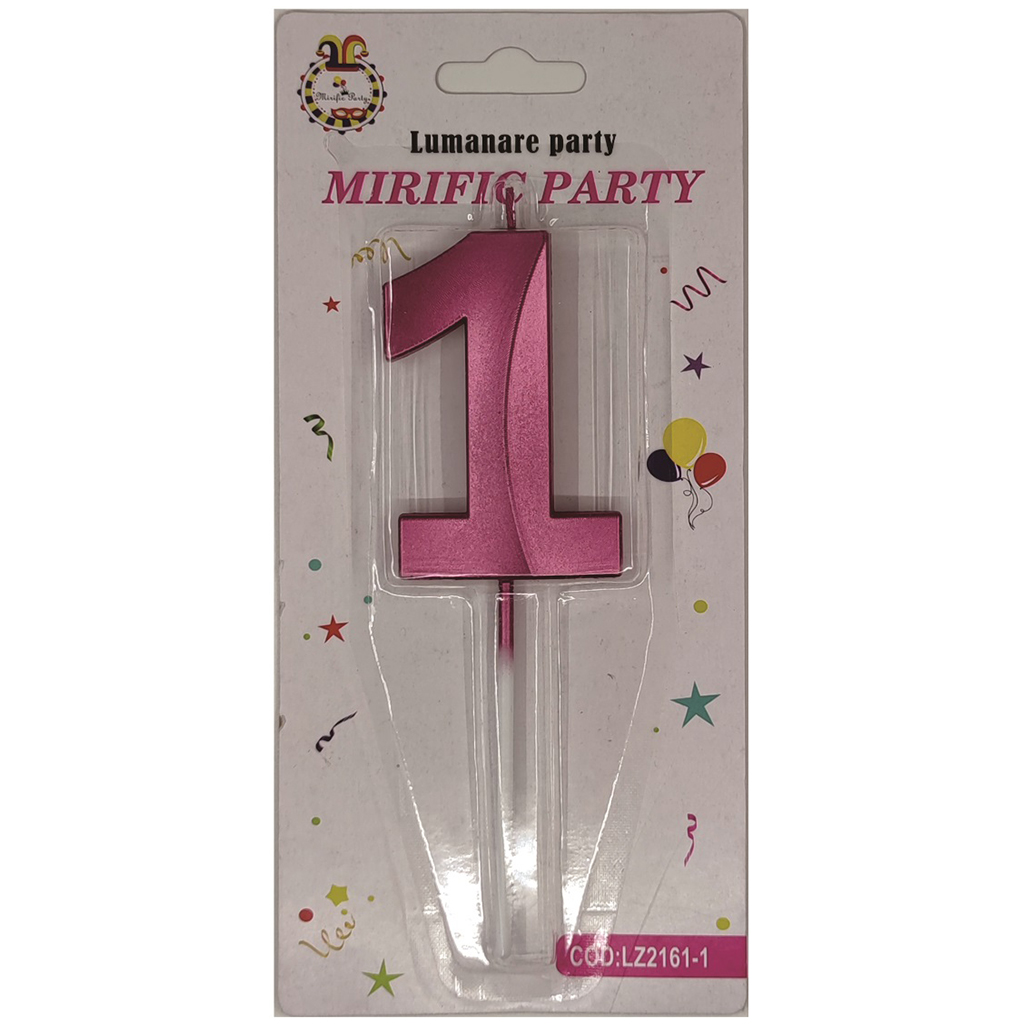Lumanare tort, culoare roz metalizat, 7 cm, cifra 1