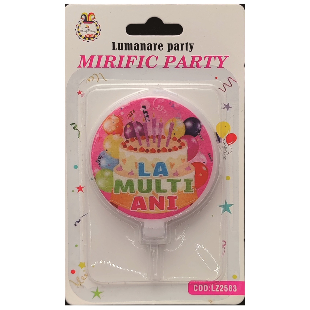 Lumanare tort roz, multicolor, 8 cm, la multi ani