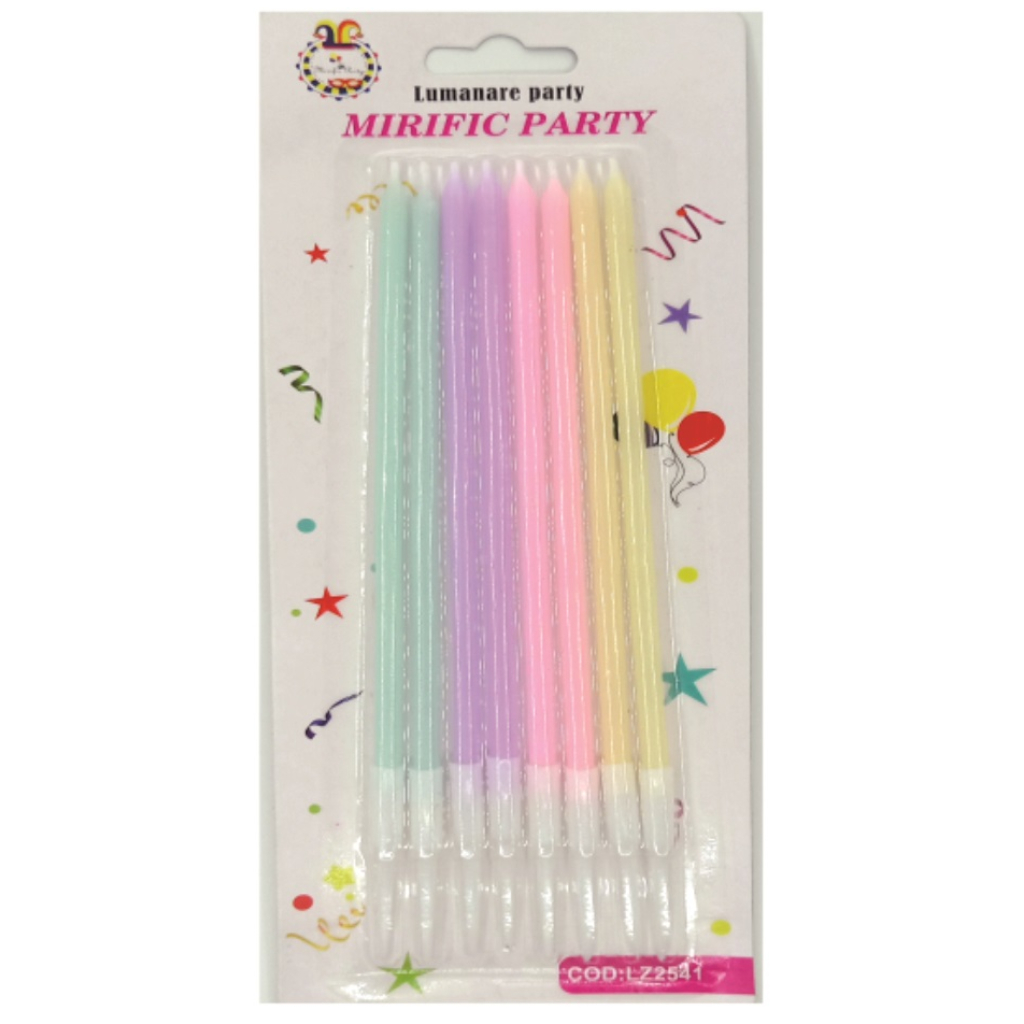 Set 8 lumanari tort verde, violet, roz, galben, 14 cm