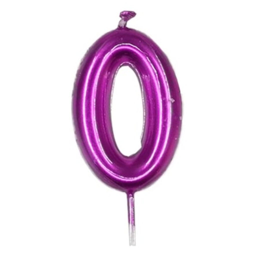 Lumanare tort violet, 6 cm, cifra 0