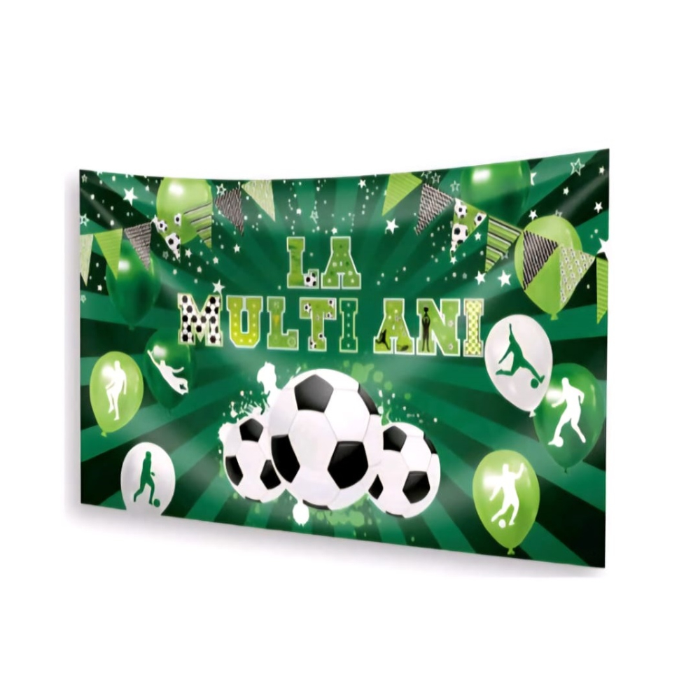 Panou textil decorativ alb, negru, verde, 120x68 cm, fotbal, PPQT8439